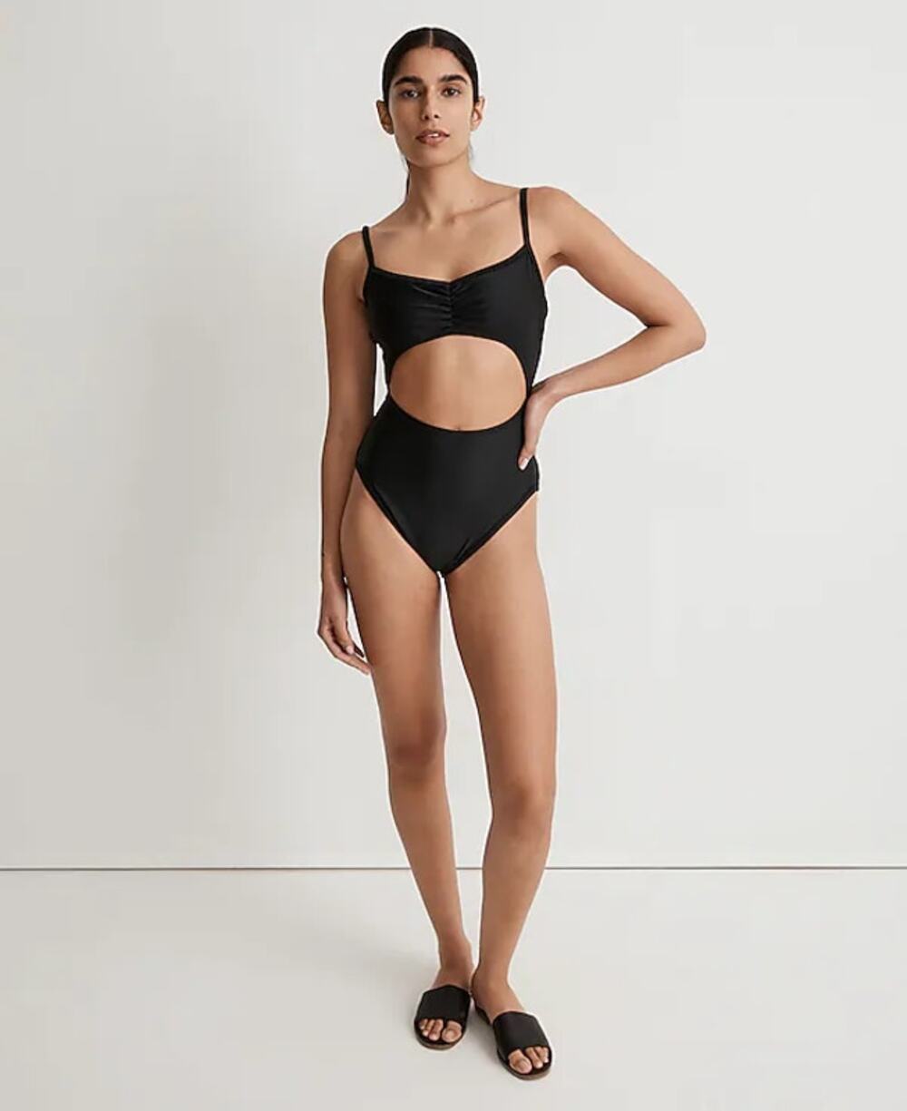 Madewell Cinched Cutout One-Piece Swimsuit True black M NWT